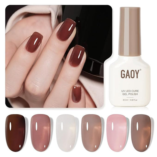 GAOY Rose Brown Jelly Gel Nail Polish of 6 Transparent Brown Pink Whiter Colors Sheer Gel Polish Kit for Salon Manicure and Nail Art DIY at Home