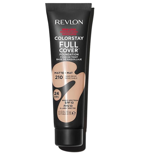 Revlon Liquid Foundation, ColorStay Face Makeup for Normal and Dry Skin, Longwear Full Coverage with Matte Finish, Oil Free, Sand Beige, 1.0 Fl Oz