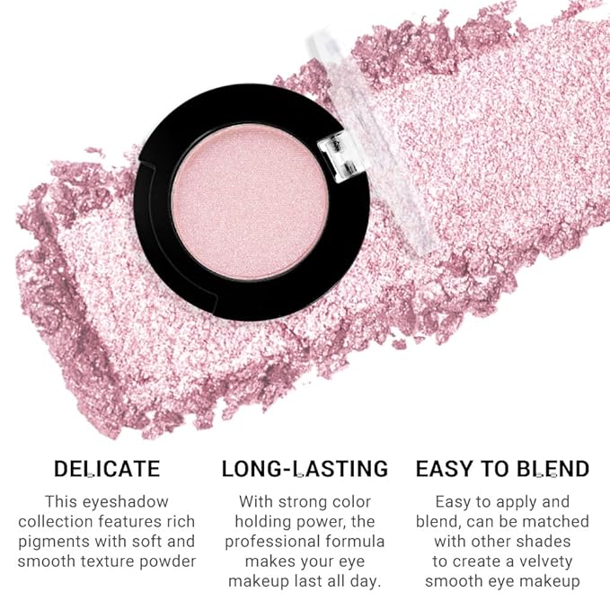 Monochrome Glitter Eyeshadow Makeup Palette, Highly Pigmented Nude Pink Eyeshadow Palette, Shimmer Pressed Powder Eye shadow Makeup, Single Vegan Eye Shadow, Daily Evening Women Girls Eyeshadow Gift9#