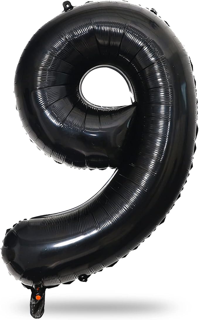 40'' Black Number 9 Balloons, Giant Self Inflating Foil Number Balloons Set 0-9, Large Digital 9 Helium Balloon for Girls Boys 9th Halloween Birthday Party Decorations Anniversary Photo Shoot Supplies
