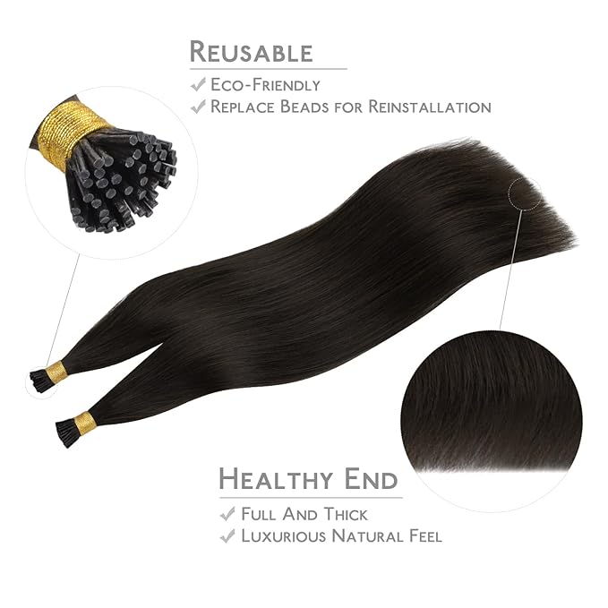 WENNALIFE I Tip Hair Extensions Real Human Hair, 100g 100s 20 Inch Dark Brown Remy Itip Human Hair Extensions Invisible Itips Straight I Tips Cold Fusion Extensions