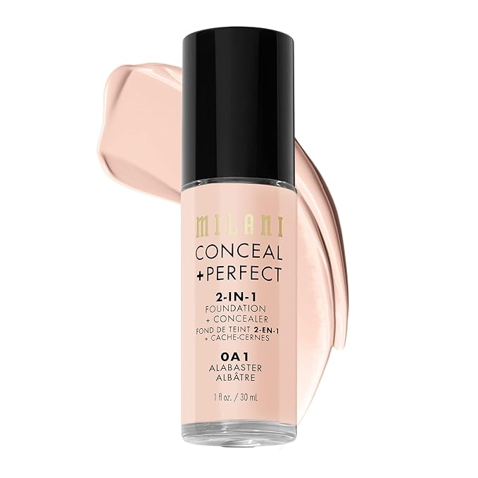 Milani Conceal + Perfect 2-in-1 Foundation + Concealer for a Flawless Complexion, Under Eye Corrector, Cover Redness and Imperfections, Waterproof and Sweatproof - Alabaster