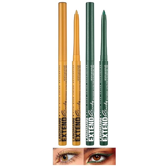 LANGMANNI 2Pcs Metal Colorful Eyeliner Pencil Set - Matte & Shimmer Eye Makeup,Smooth Use Long-Lasting & Waterproof Eyeliner Set(#03+04)