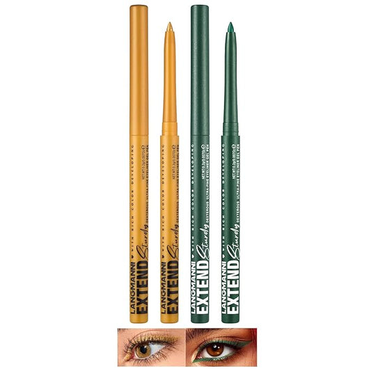 LANGMANNI 2Pcs Metal Colorful Eyeliner Pencil Set - Matte & Shimmer Eye Makeup,Smooth Use Long-Lasting & Waterproof Eyeliner Set(#03+04)