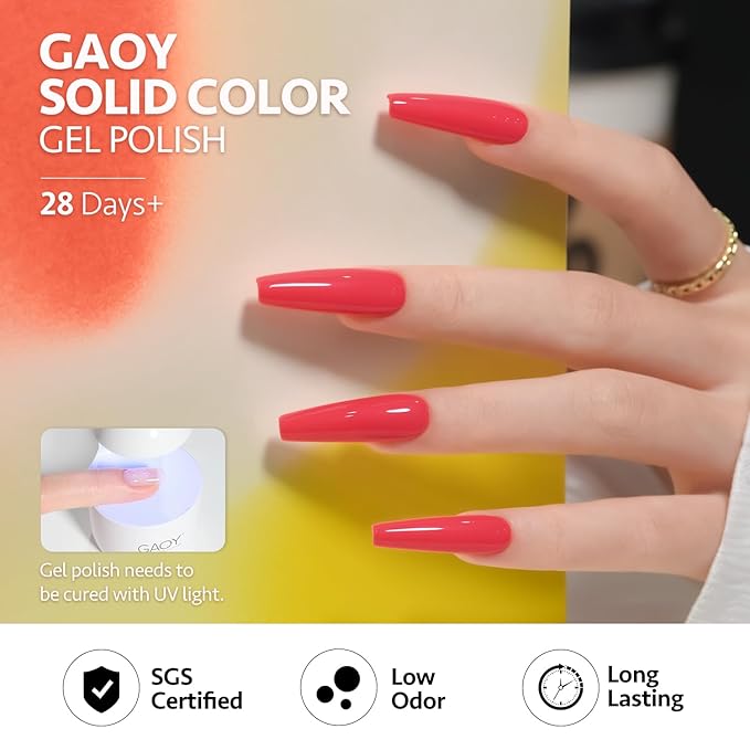 GAOY Coral Orange Gel Nail Polish, Pink Red Neon Gel Polish Kit for Salon Manicure and Nail Art DIY at Home, Gift for Women