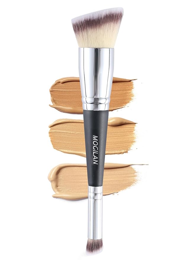 Double Ended Makeup Brushes – Professional Angled Foundation & Blush Brush with Concealer Blending Brush for Liquid, Cream & Powder Buffing Large Face Make Up Applicator