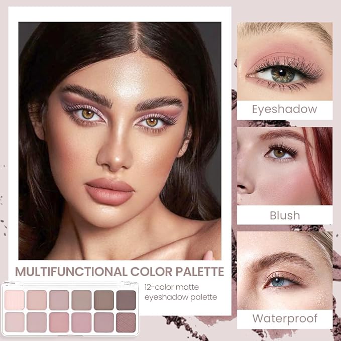 AMY'S DIARY 12Color Light Pink Purple Eyeshadow Palette, Long-Lasting, and Highly Pigmented. Elevate Your Eye Makeup– Unleash Your Unique Style (08#)