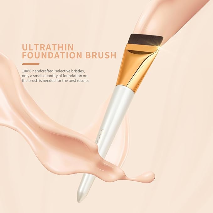 docolor Flat Foundation Brush and Makeup Spatula Set, Thin Liquid Foundation Brushes Dual Edged Spatula Brush Makeup Korean Foundation Brush for Blending, Cream, Thin Makeup Brush &Make Up Spatula