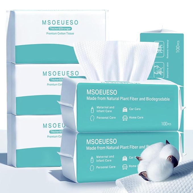 Soft Dry Wipes Cotton Facial Tissues, 600 Count Disposable Face Towels, Cotton Face Towel for Sensitive Skin, Facial Cleansing, Makeup Removing, Surface Cleaning