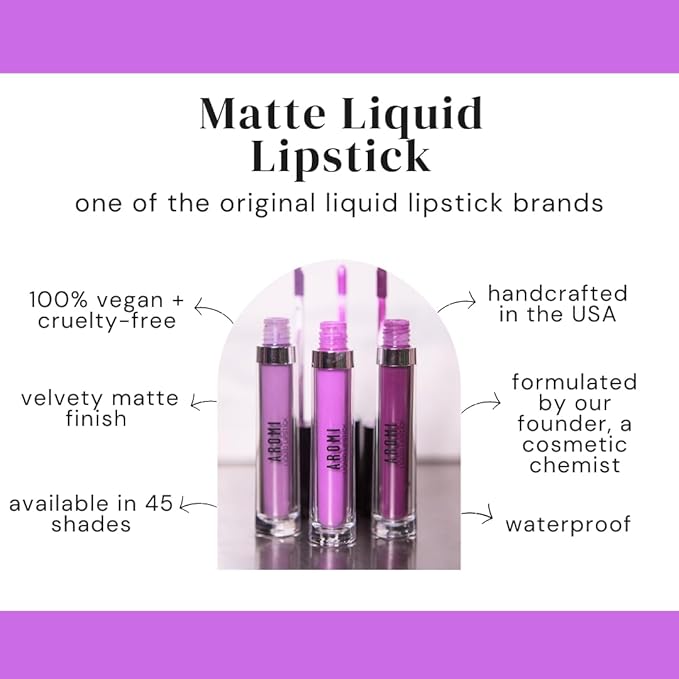 Aromi Matte Liquid Lipstick | Lilac Lip Color for Women, Pastel Purple Pink Shade, Bright Lavender, Long-lasting, Vegan (Pink Periwinkle)