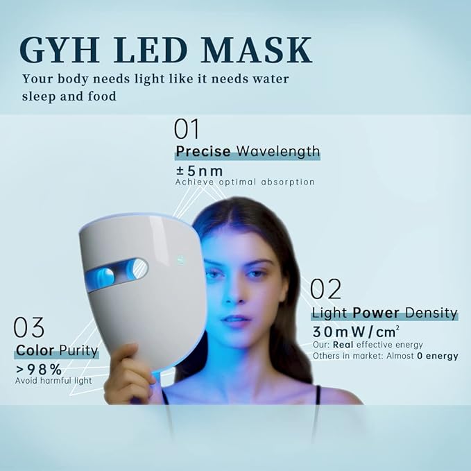 GYH 8-Color LED Face Mask Light Therapy, Red Light Therapy for Face, FSA/HSA Eligible, Wireless High Dose Green, Blue, Infrared Light Therapy Mask for Skin Care & Anti-aging, Cloud-SSS (RB-081)
