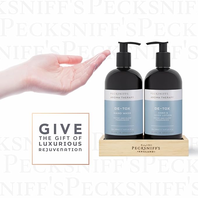 Pecksniff's Aroma:Therapy De-Tox Duo Caddy, 500 ml/16.9 fl oz Hand Wash and 500 ml/16.9 fl oz Hand & Body Lotion