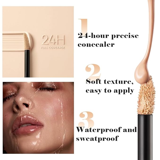 Liquid Concealer for Older Women, Under Eye Brightener Full Coverage Concealer for Dark Circles, Spots, Lightweight Waterproof Foundation Makeup, Vegan & Cruelty-Free, 07 Tan Beige