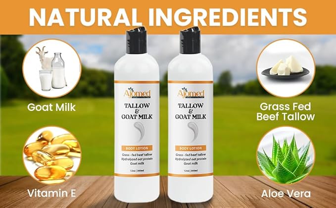 Tallow & Goat Milk Body Lotion for Sensitive Skin, Organic moisturizing Lotion - Soothes Dry skin, Goat Milk face and body Moisturizer - Handmade Tallow for skin cream (8 OZ, Lavender Vanilla)