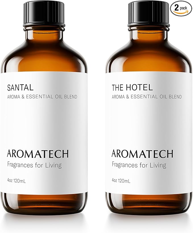 AromaTech Santal & The Hotel Set | Gift Set of Aroma Diffuser Essential Oils Blend of Santal Cardamom, Papyrus, Musk | The Hotel Peach, Red Rose, Pine - 120 Milliliter