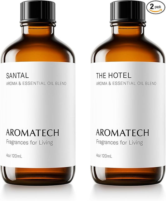 AromaTech Santal & The Hotel Set | Gift Set of Aroma Diffuser Essential Oils Blend of Santal Cardamom, Papyrus, Musk | The Hotel Peach, Red Rose, Pine - 120 Milliliter