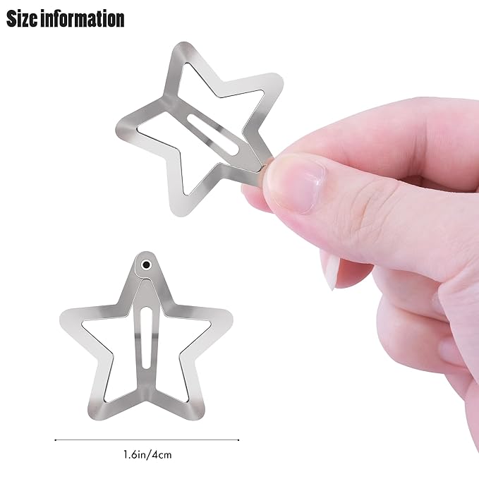 Star Hair Clips 2000s Y2K Snap Hair Barrettes Non Slip Star Hair Accessories Silver Metal Hair Clips for Girls Women -30 PCS 1.57"