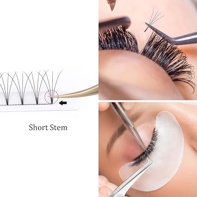 Premade Fans Eyelash Extensions 3D 4D 5D 6D Volume Lash C Curl Short Stem Easy Application (4D-0.07-C, 15mm)