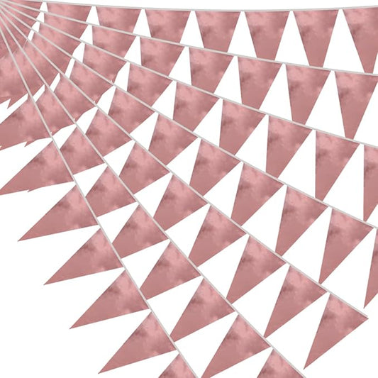 20M/65FT Rose Gold Triangle Pennant Banner Flag Metallic Fabric Bunting Garland for Christmas Wedding Birthday Anniversary Bridal Shower Engagement Graduation Hen Party Decorations Supplies