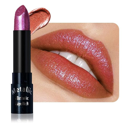 Dark Brown Metallic Lipstick for Women,Lightweight Non-Drying Shimmer Frosted Lipsticks,Glitter Lip Gloss Stain Long Lasting Waterproof No Smudge Proof No Transfer 12 Hour,Cruelty-Free Makeup