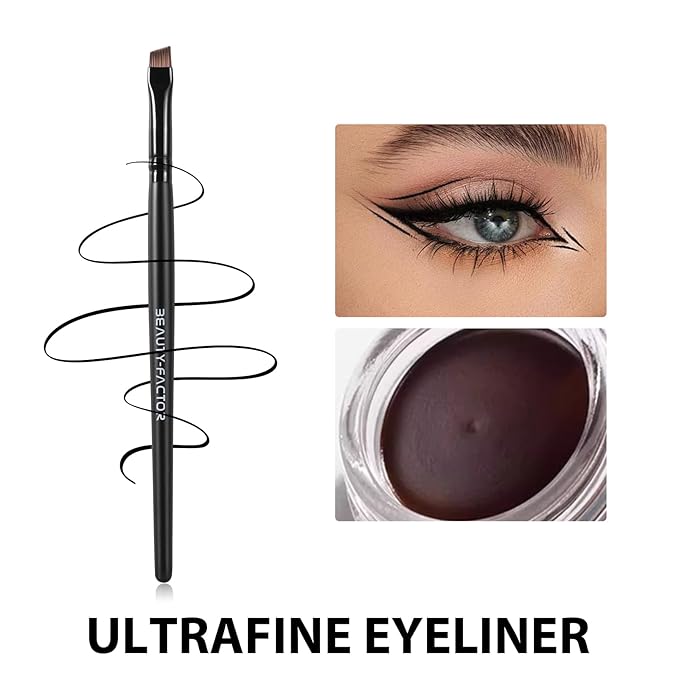 Angled Eyeliner Brush - Precision Ultral Thin Angle Eye Liner Brushes Fine Point with Flat Synthetic Bristles for Brow Powder, Smooth Gel, Cream, or Liquid for Creating Sharp Lines, Detailed Eye Looks