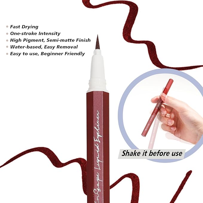 Liquid Eyeliner, Wine Red Eyeliner, Long Lasting & Fast Drying Colored Eye Liner, Felt Tip Applicator for Precise Line Application,Washable, Easy to Use (Wine Wonder)