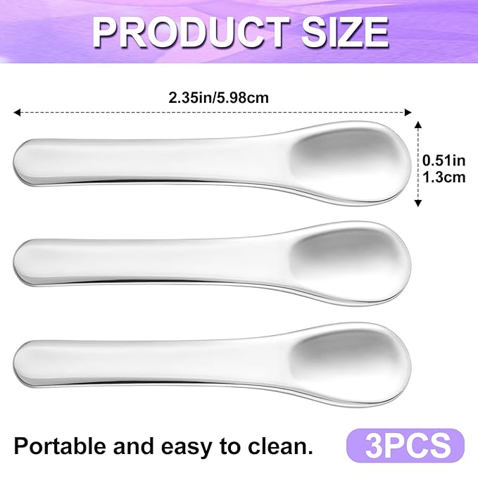 3pcs Mini Metal Makeup Spatula, Reusable Cosmetic Cream Spatulas Spoon, Skincare Scoop Applicator Facial Massage Beauty Tools for Mixing and Sampling Face Eye Cream- Silver