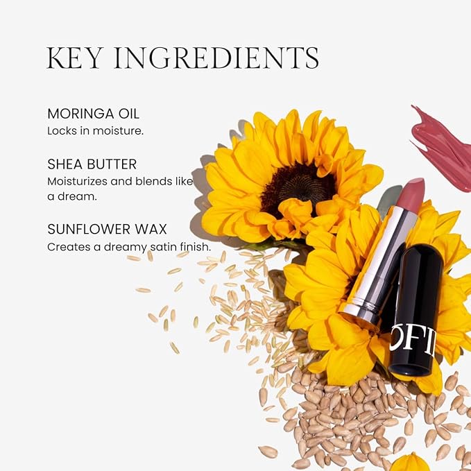 OFIR Lip Rouge Satin Hydrating Lipstick | Full Coverage Cream Lipstick Long Wear | Lightweight Lip Satin Finish with Shea Butter Apricot Oil | Pink Smoothie - Muted Pink 0.12 oz