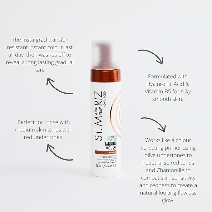 St Moriz Advanced Color Correcting Self Tanner Mousse in Medium with Tanning Mitt Bundle - Self Tanning Foam for Face & Body - With Hyaluronic Acid & Vitamin B5 (7.78 fl oz)