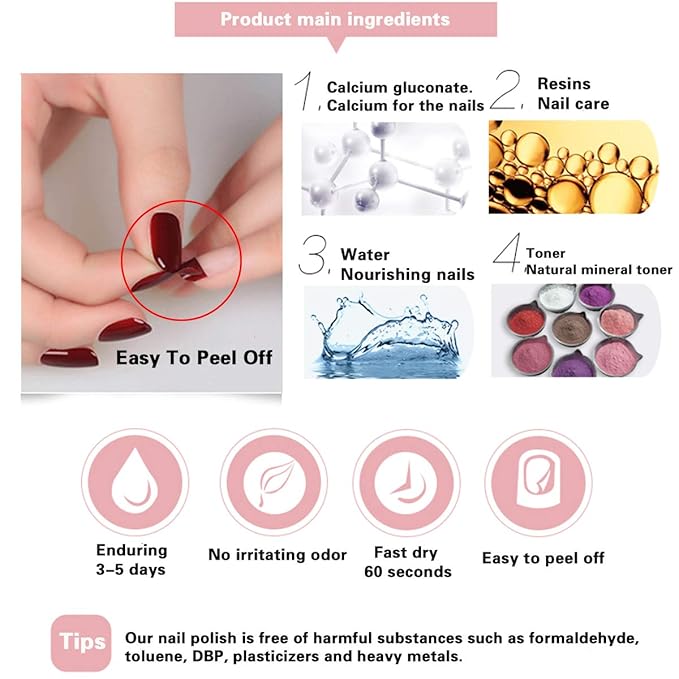 Non Toxic Easy Peel Off and Fast Dry Nail Polish Set for Pack, Eco Friendly and Organic Water Based Nail Polish for Women,Teens(10 Bottles)