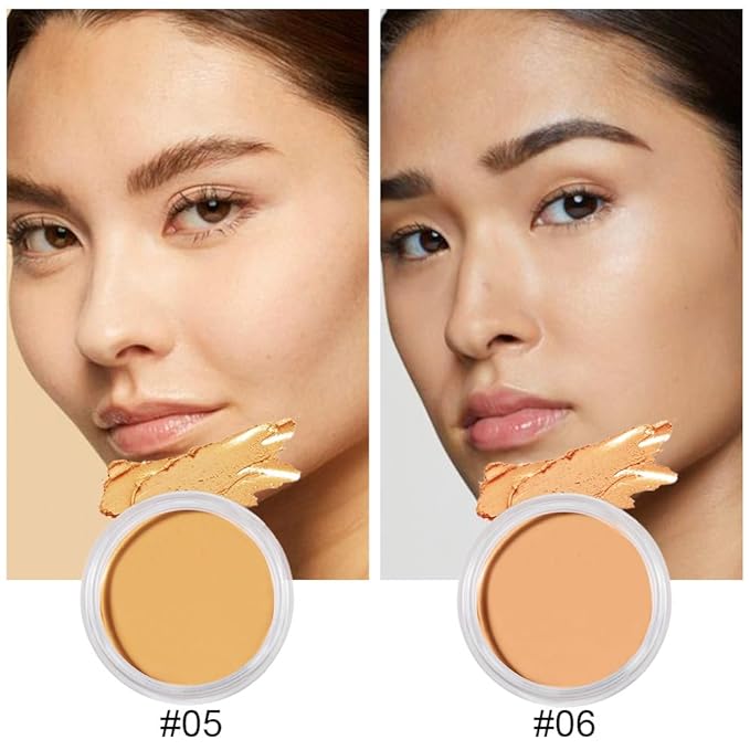 Kaely 2Pcs Cream Pot Concealer Full Coverage Makeup Set, Under Eye Brightener Color Correcting Concealer for Dark Circles, Waterproof Foundation Palette with Brush, Corrector de ojeras, 05+06