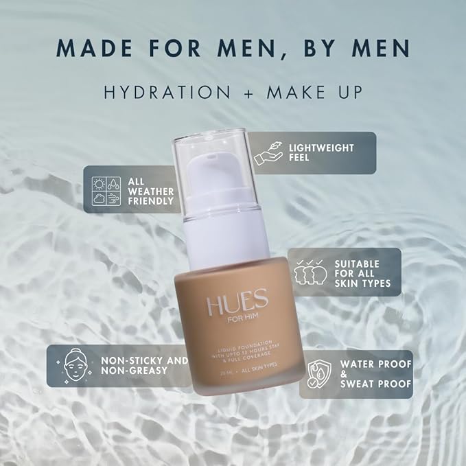 Invisible Foundation for Men – Medium-Coverage, Lightweight & Hydrating | Natural Look Makeup | Oil Control & Sweat-Resistant | 4 Shades | Natural Glow