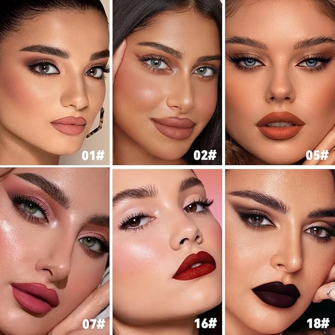 evpct 12Pcs Matte Liquid Lipsticks Set with Moisturize Lip Oil, Maroon Plum Mauve Orange Wine Deep Red Lipstick Long Lasting Waterproof, Non-stick Cup Lip Gloss Kit Pigmented 24 Hours Makeup for Women