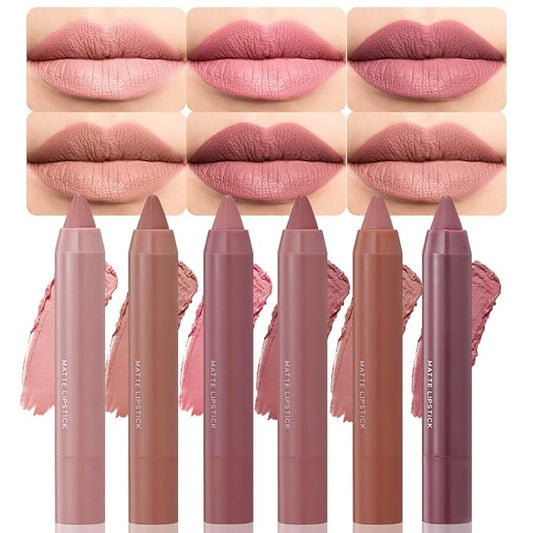 BINGBRUSH 6Pcs Crayon Matte Longwear Lipstick Pack Set,Moisture Smooth Color Stick Ultimate Lip Crayon for Makeup Collection - Waterproof Lasting Lipstick Gloss for Women(6pcs 01#&02#&03#&04#&06#&07#)