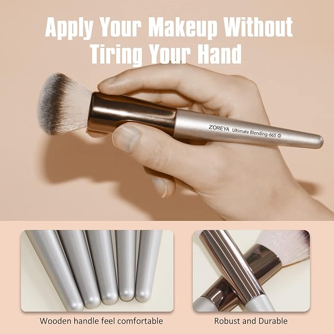 ZOREYA Makeup Brushes, 15 Pcs Professional Premium Synthetic Brush Set, Foundation Concealer Eyeshadow Blush Makeup Brush Set (Champagne Gold)