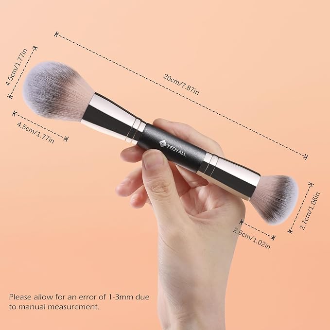 TEOYALL Dual-Ended Setting Powder Brush, Plush Fluffy Synthetic Bristles for Loose Bronzer Contour