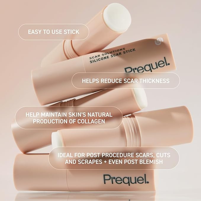 Prequel Skin Scar Solutions 60% Silicone Scar Stick. Thick Solid Velvety Film for Scars. Formula Infused with Centella Asiatica Extracts and Vitamin E. Soothing and Occlusive