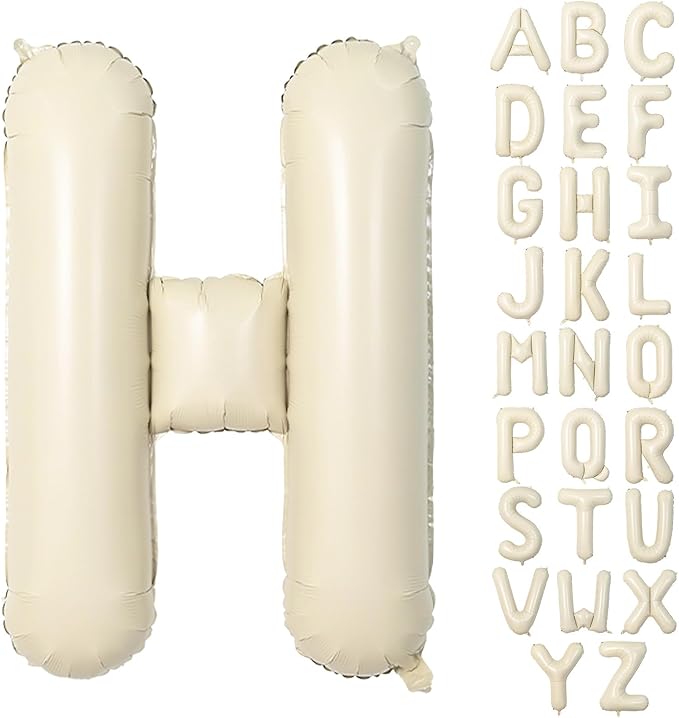 40 Inch Letter Balloons H, Big Custom A-Z Alphabet Foil Name Balloon Cream White, Self Inflating Beige Customize Helium Balloon Letters H for Women Girls Happy Birthday Oh Baby Shower Party Decoration