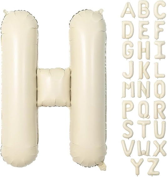40 Inch Letter Balloons H, Big Custom A-Z Alphabet Foil Name Balloon Cream White, Self Inflating Beige Customize Helium Balloon Letters H for Women Girls Happy Birthday Oh Baby Shower Party Decoration