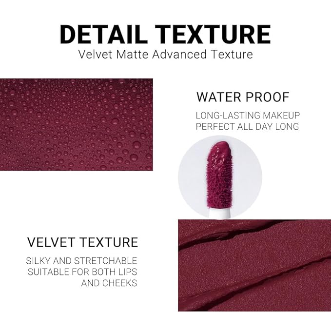 evpct 1Pcs Plum Wine Red Silky Velvet Matte Liquid Lipstick Lip Gloss Set for Women Long Lasting 24 Hours Color Stay Lipstick labiales matte larga duracion mate 24 horas originales 09#