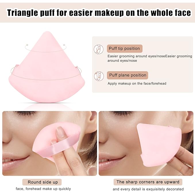 8 Pcs Cotton Powder Puff Face,JASSINS Triangle super soft Both dry and wet Makeup Setting Puff,For Concealer/Loose Powder/Body Powder/Foundation/Blush Makeup Sponge Set (Black,pink)