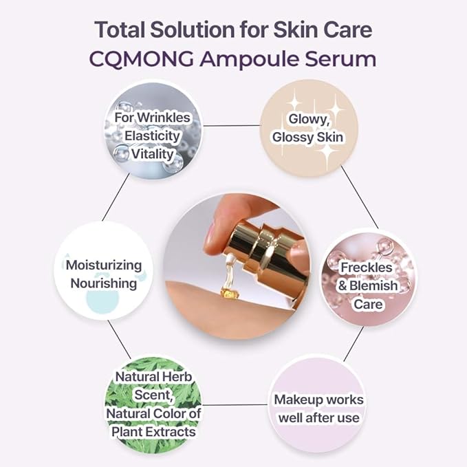 Ampoule Facial Serum 1.69 fl oz for Glowy Skin, Hydrating, Wrinkles, Dark spot, Fleckles & Blemish/Hyaluronic Acid, Vitamin C, Collagen, Peptide, Niacinamide/Natural Herb Scent/Korean