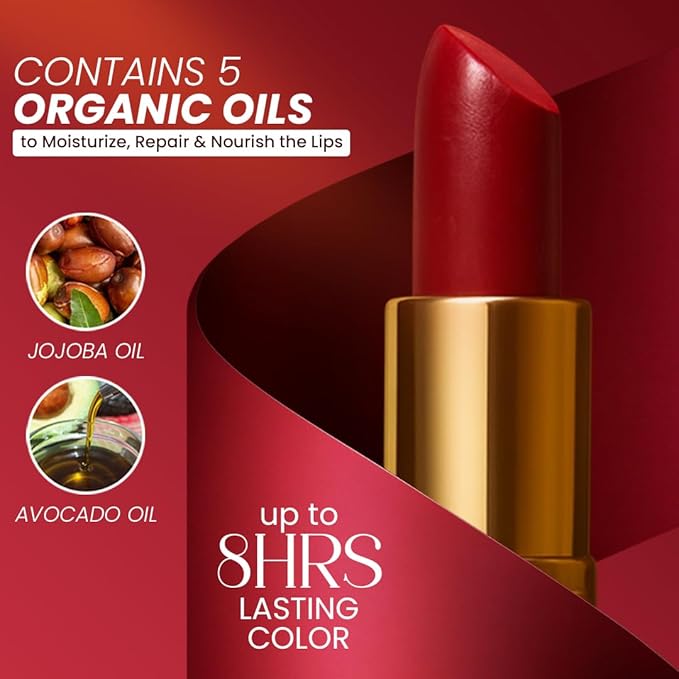 𝗘𝘀𝘀𝗲𝗻𝗰𝗲 𝗼𝗳 𝗔𝗿𝗴𝗮𝗻 Moisturizing Deep Red Lipstick, Tinted Lip Balm with Pure Organic Argan Oil, Shea Butter Lip care, Lip Moisturizer, Long Lasting Lipstick Cabernet