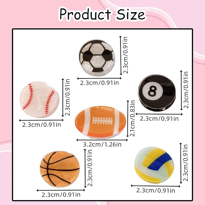 6 Pcs Various Balls Hair Claw Clips,Cute Fashion Styling Small Hair Clips for Women, Nonslip Strong Mini Hair Claws Acrylic Alloy Side Barrettes for Thin Medium Fine Hair