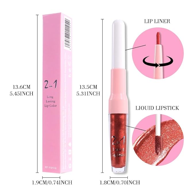 evpct Bronze Orange Metallic Glitter Lip Liner and Lipstick Combo Lip Gloss Stain Set Makeup for Women Long Lasting Waterproof 24, Non Stick Cup Metal Shine Shimmer Iridescent Glossy Liquid Lipstick