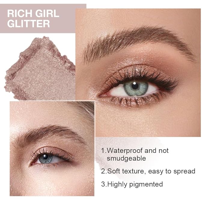 Eye shadow low saturation delicate long-lasting eye shadow palette, Monochrome Glittler Eyeshadow, pressed glitter eyeshadow, Glittle Pressed Powder Single Vegan Eyeshadow, (03 Glittle Gold)