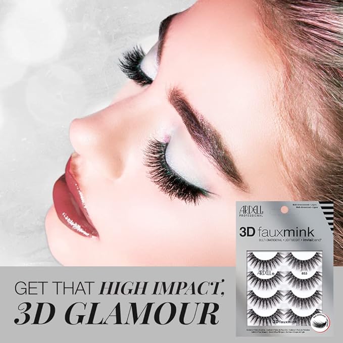 Ardell 3D Faux Mink Lashes 853 - Reusable Wispies Eyelashes with Invisiband for Seamless Volume, 4 Pairs
