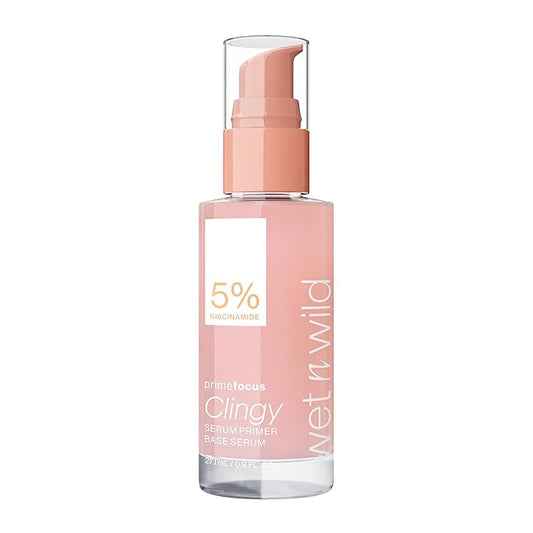 wet n wild Prime Focus Clingy Serum Primer, Hydrating & Brightening with 5% Niacinamide & 8% Glycerin, Long-Lasting 16-Hour Wear, Dewy Finish Skin-Enhancing Formula, Cruelty-Free