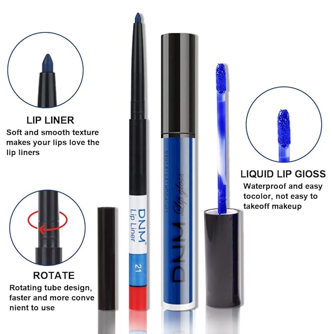 AMY'S DIARY 2pcs Blue Matte Lip Liner and Lipstick Makeup Set, Liquid Lipstick 24H and Lip Liner Set Matt Liquid Lips Make Up Waterproof Long Lasting Lipstick Matte Kit with Lip liner (08)