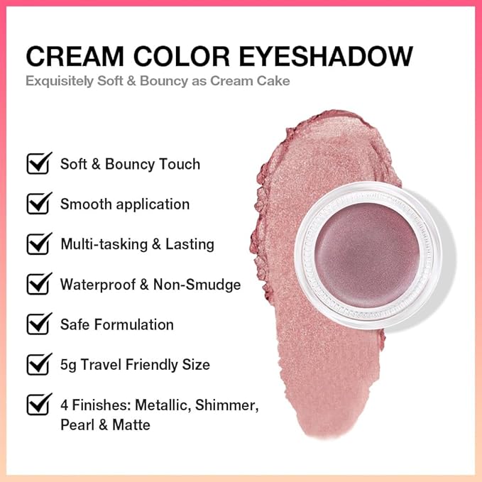 Kaely Single Cream Eyeshadow Pot, Rose Shimmer Eye Shadow for Older Women High Pigmented Waterproof, Natural Eyeshadow Palette Makeup Brightener, sombras en crema para ojos, Blendable, 27